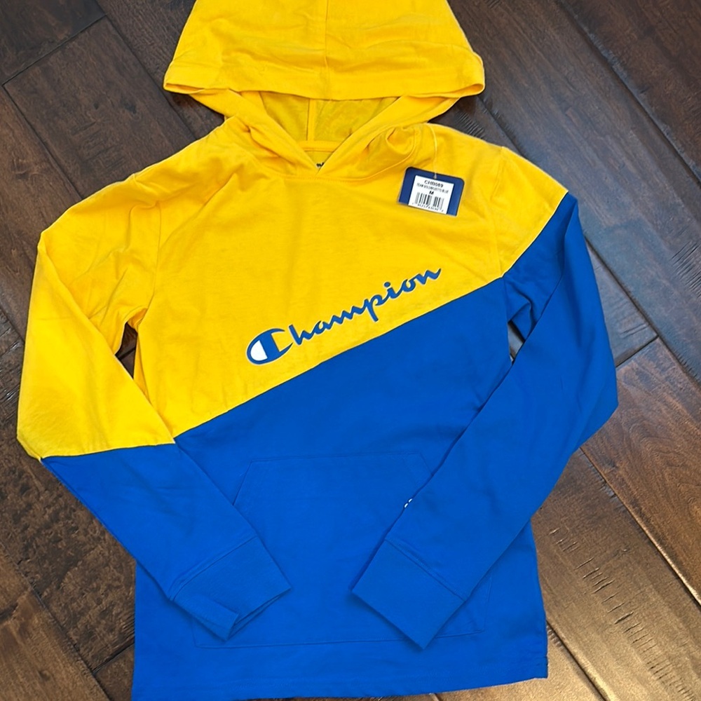 Champion Yellow and Blue Sweatshirt with Kangaroo Pocket